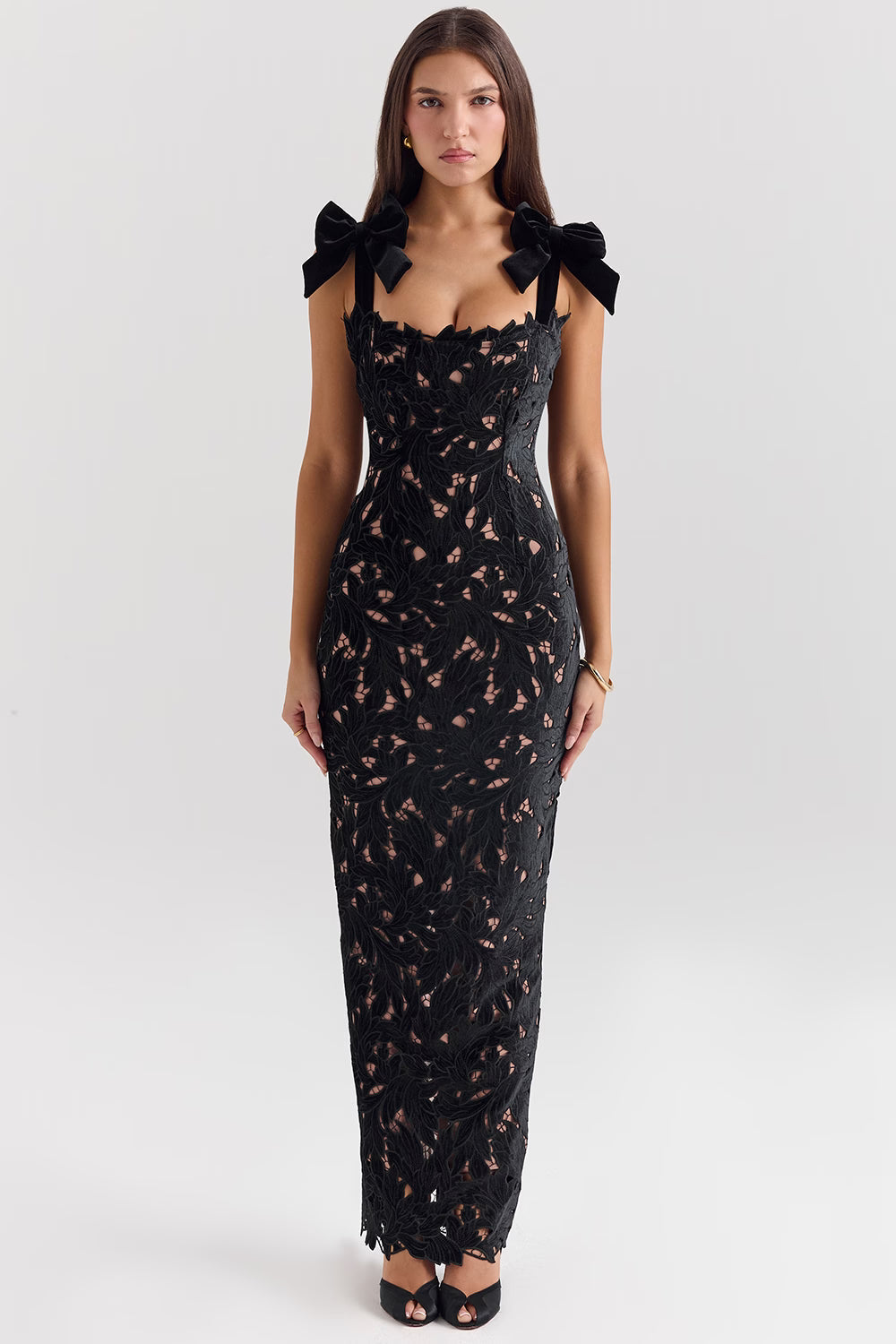 Sleeveless Lace Bow Maxi Dress
