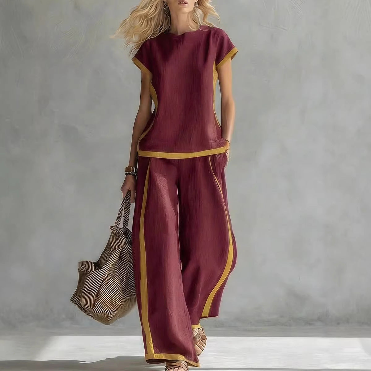 Womens Shirt Top And Trousers Two-piece Set