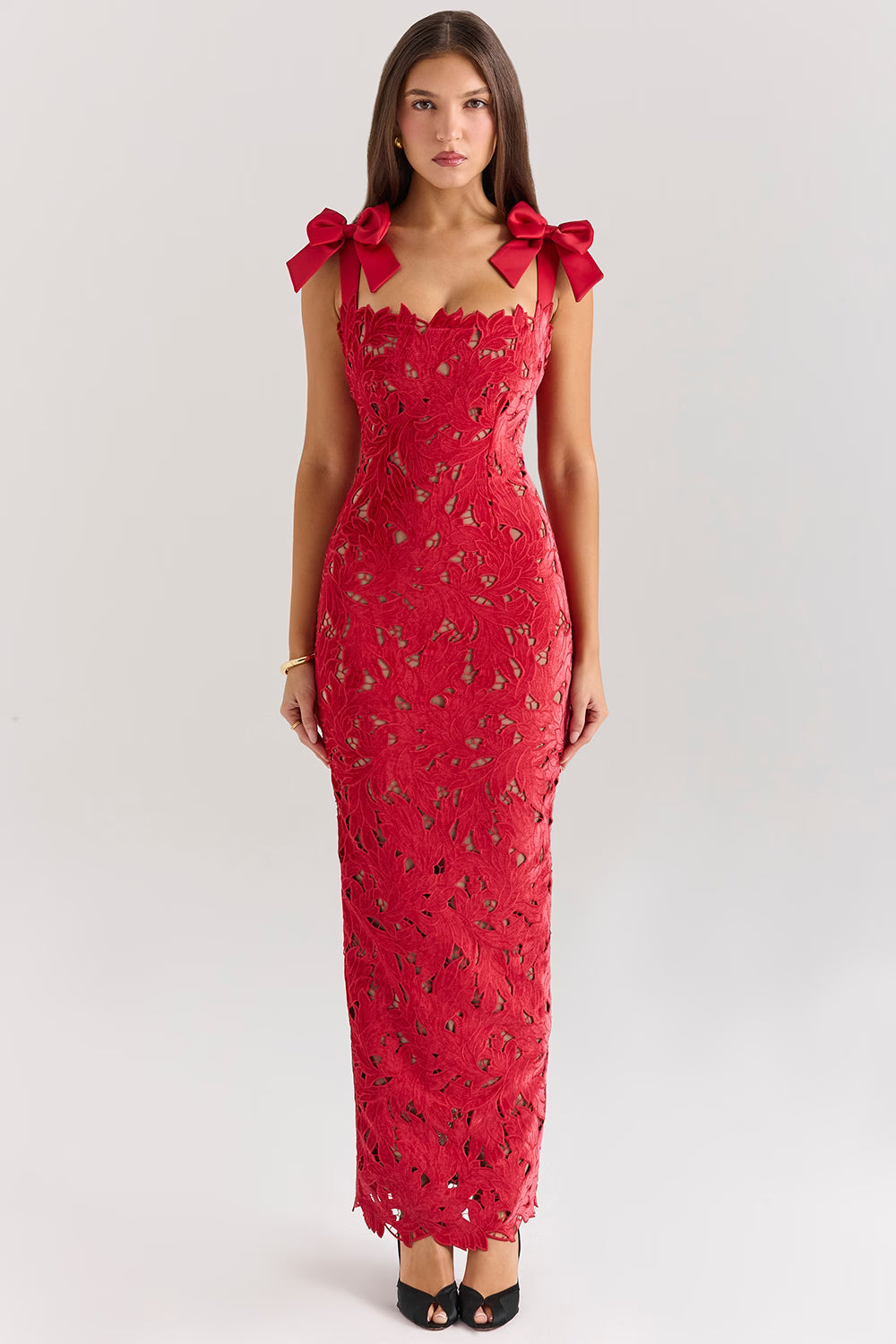 Sleeveless Lace Bow Maxi Dress