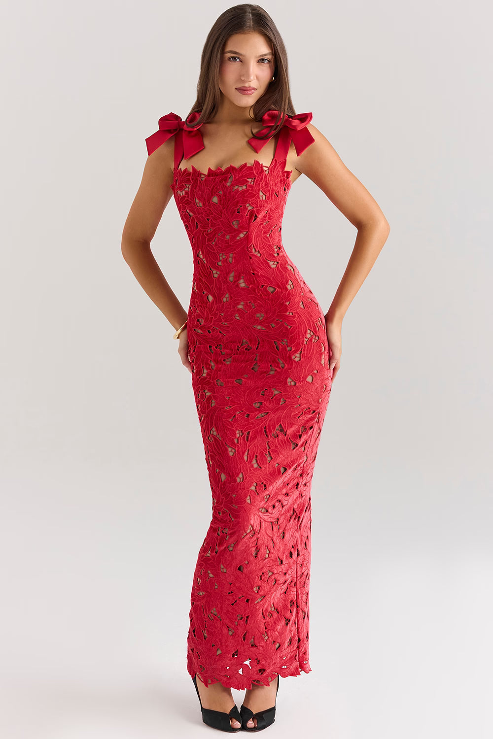 Sleeveless Lace Bow Maxi Dress