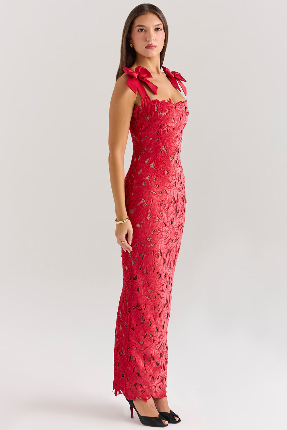 Sleeveless Lace Bow Maxi Dress