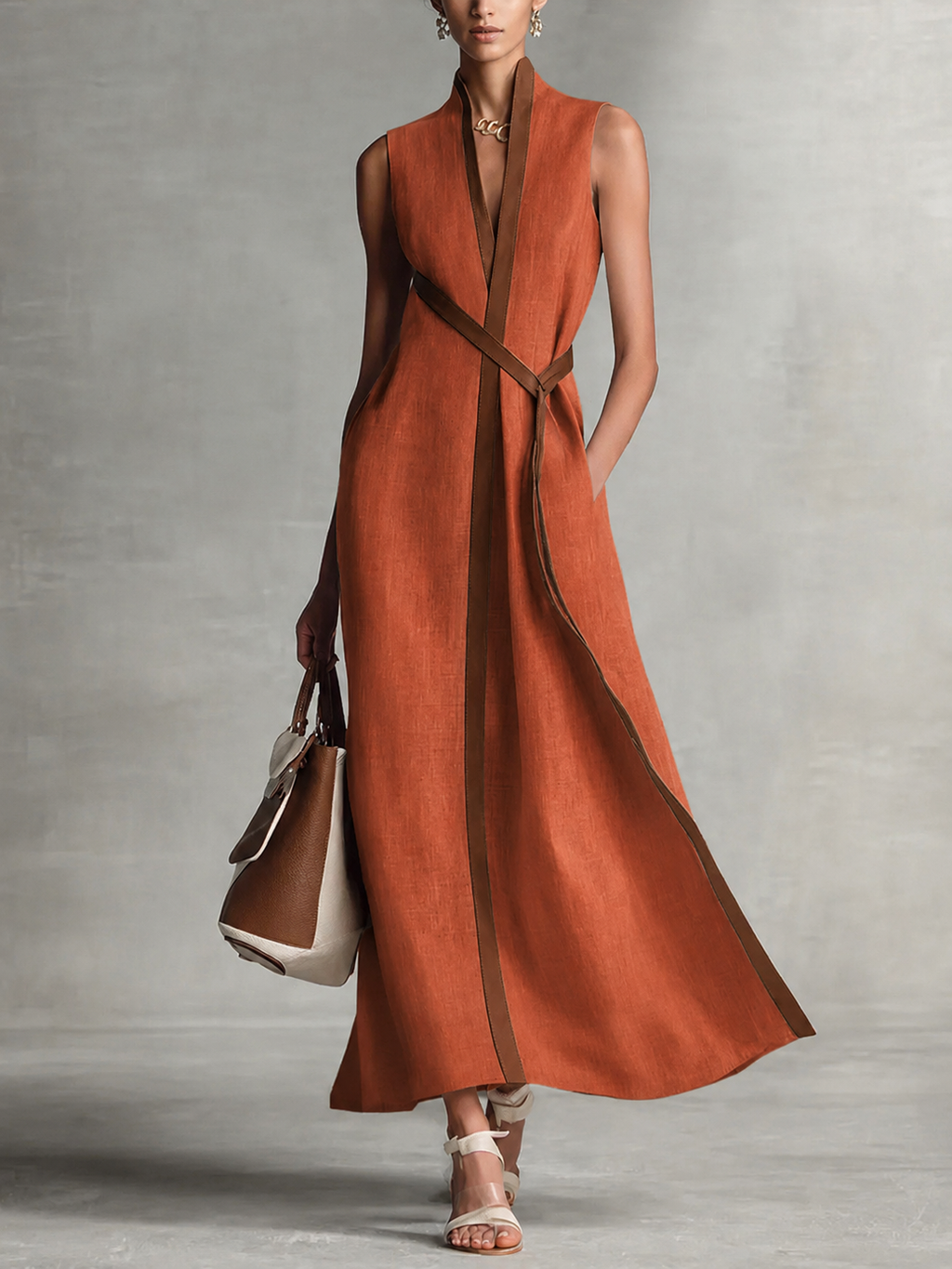 Contrast Trim Maxi Dress