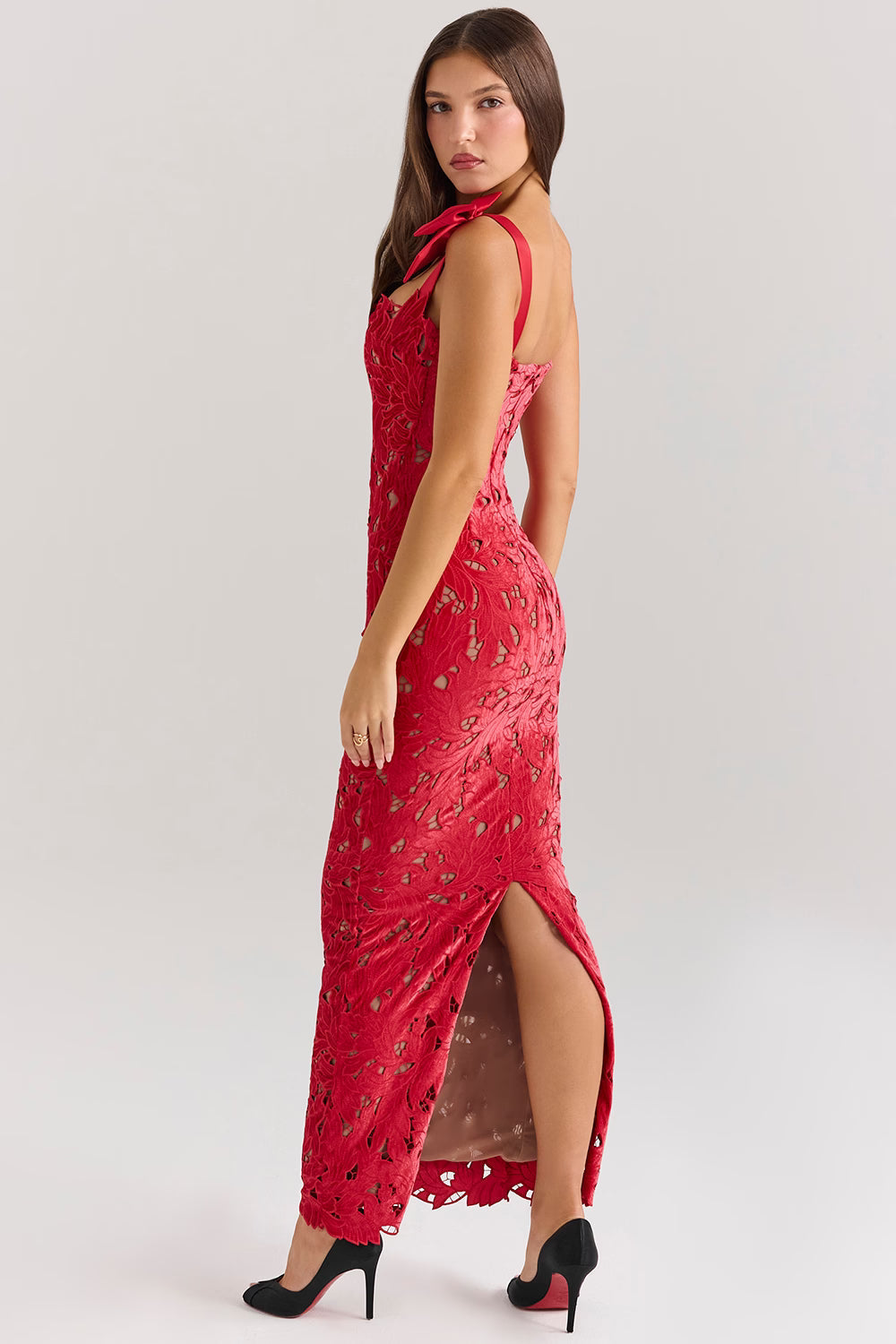 Sleeveless Lace Bow Maxi Dress