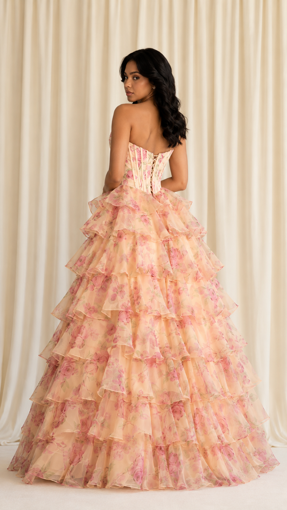 Floral Ruffle Ball Gown