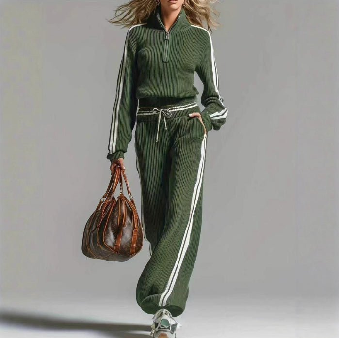 AutumnWinter Casual Sportswear Green Two-Piece Set
