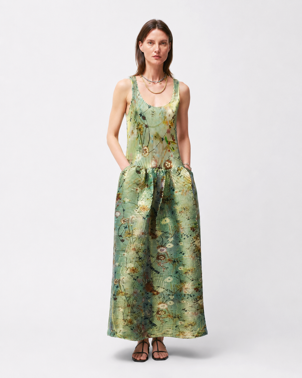 Verdant Pleated Maxi Dress