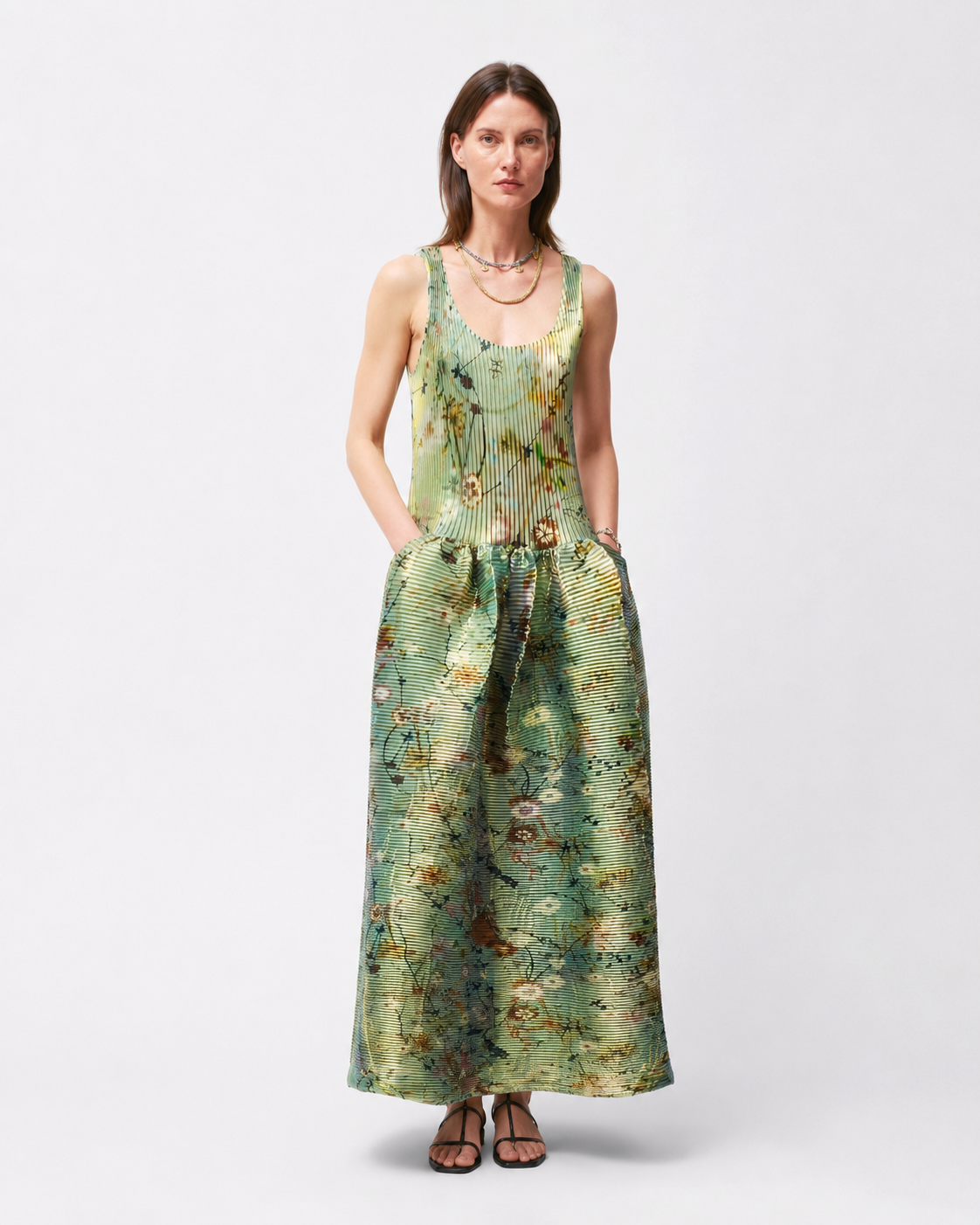 Verdant Pleated Maxi Dress