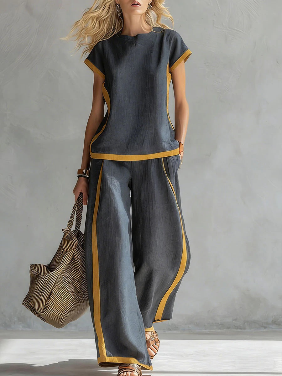 Womens Shirt Top And Trousers Two-piece Set