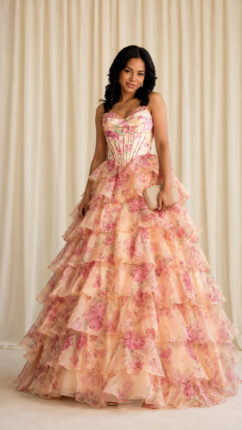 Floral Ruffle Ball Gown