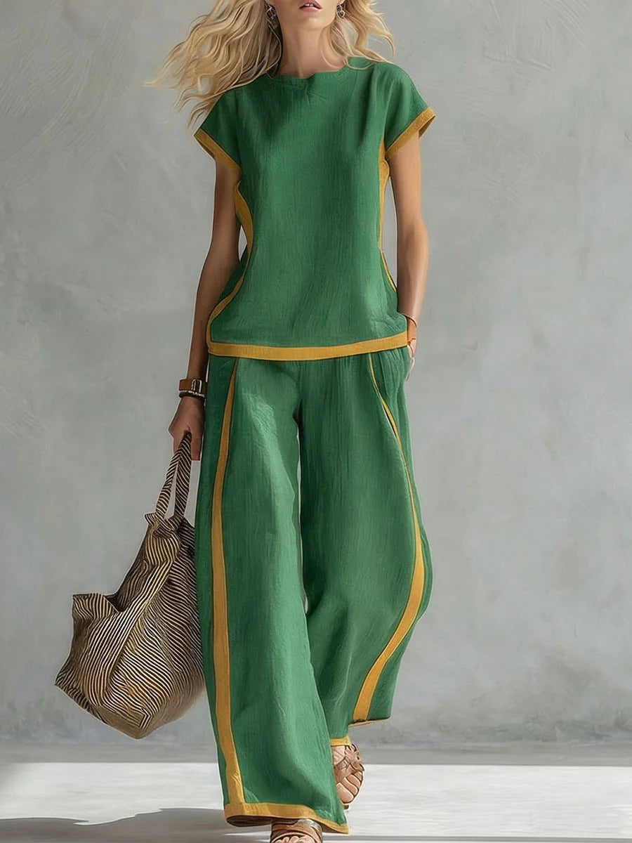 Womens Shirt Top And Trousers Two-piece Set