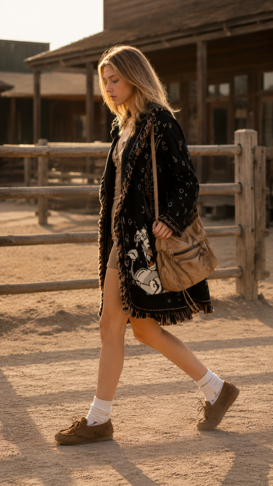 Western Rabbit Fringe Knit Cardigan Coat