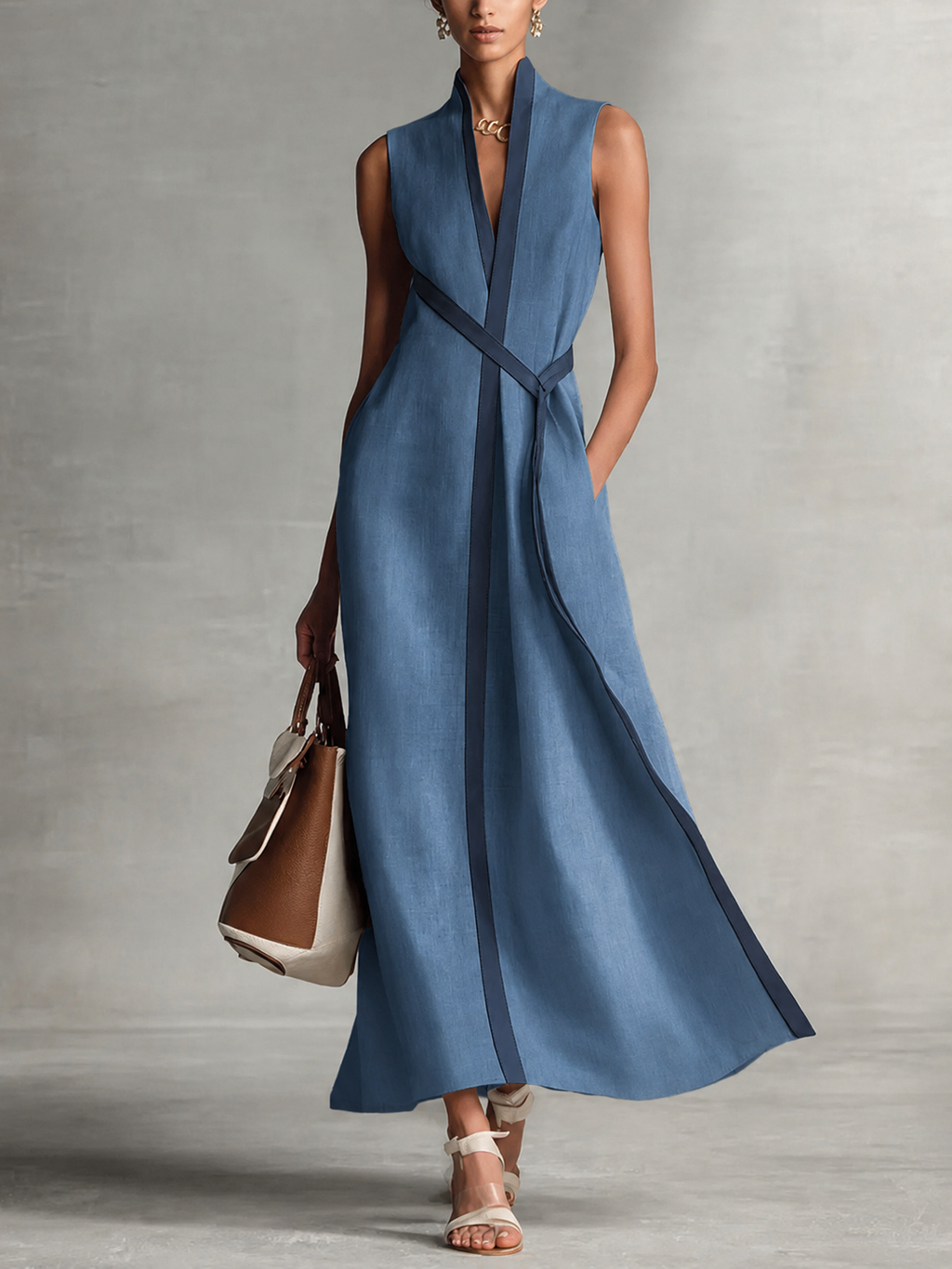 Contrast Trim Maxi Dress
