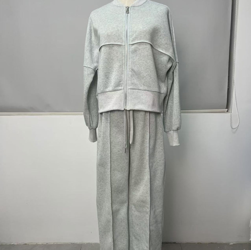 Women's Sports Suits Zipper Jacket And Wide Leg Pants Two-piece Set