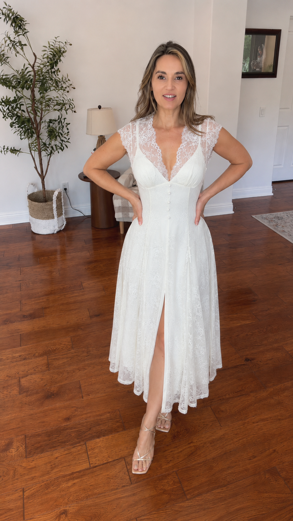 Lace Shapewear Midi Dress with Built-In Shorts