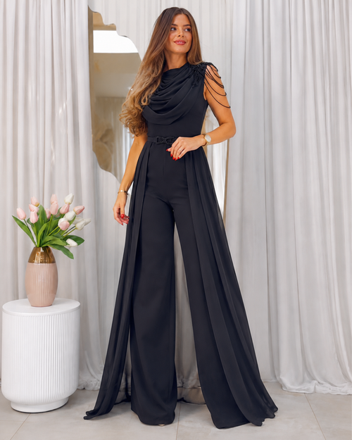 Elegant Draped Chiffon Overlay Jumpsuit