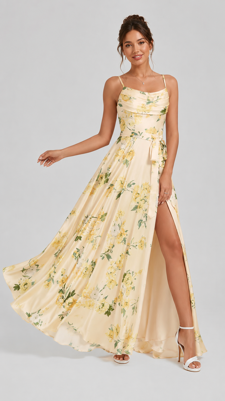 Floral Satin Maxi Dress