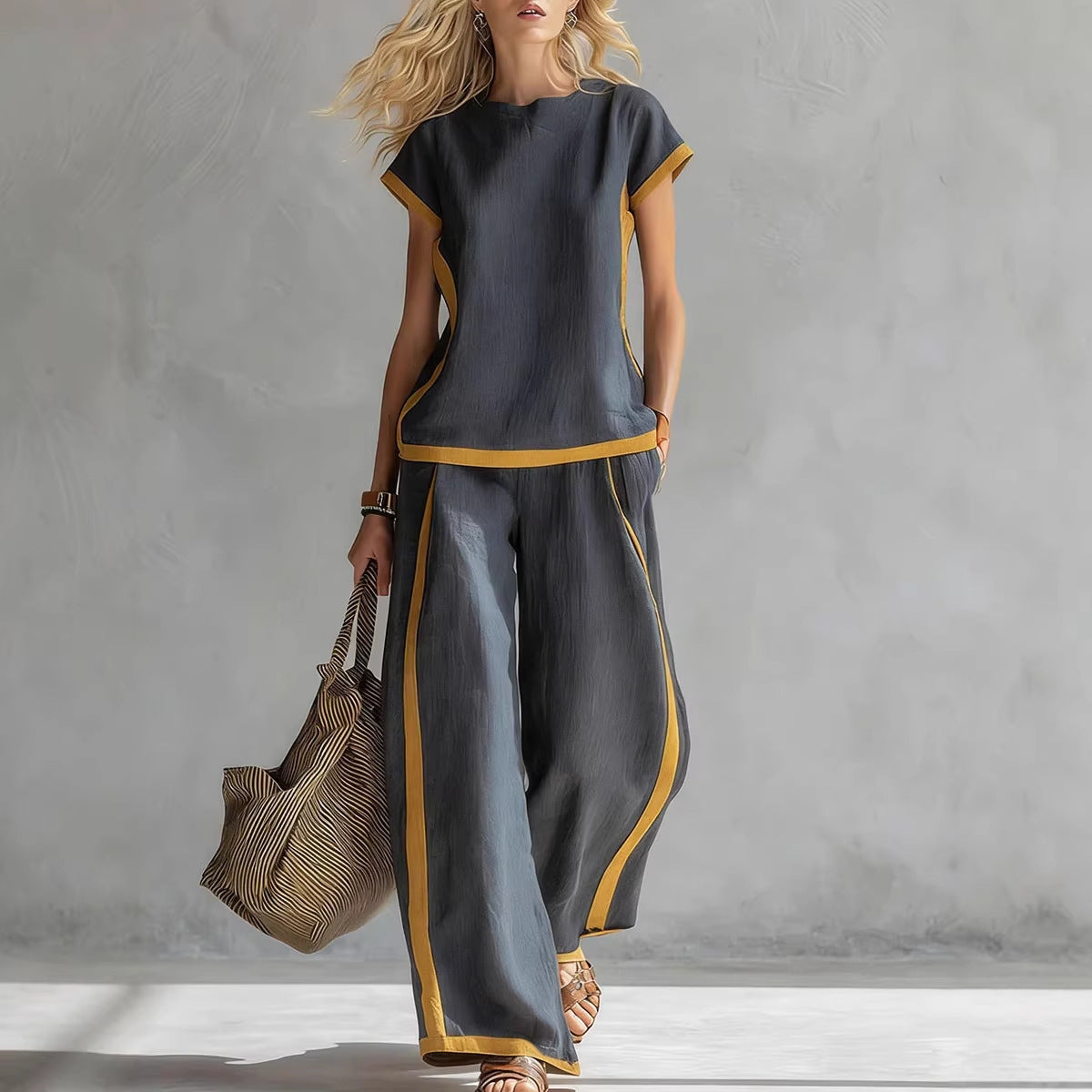 Womens Shirt Top And Trousers Two-piece Set