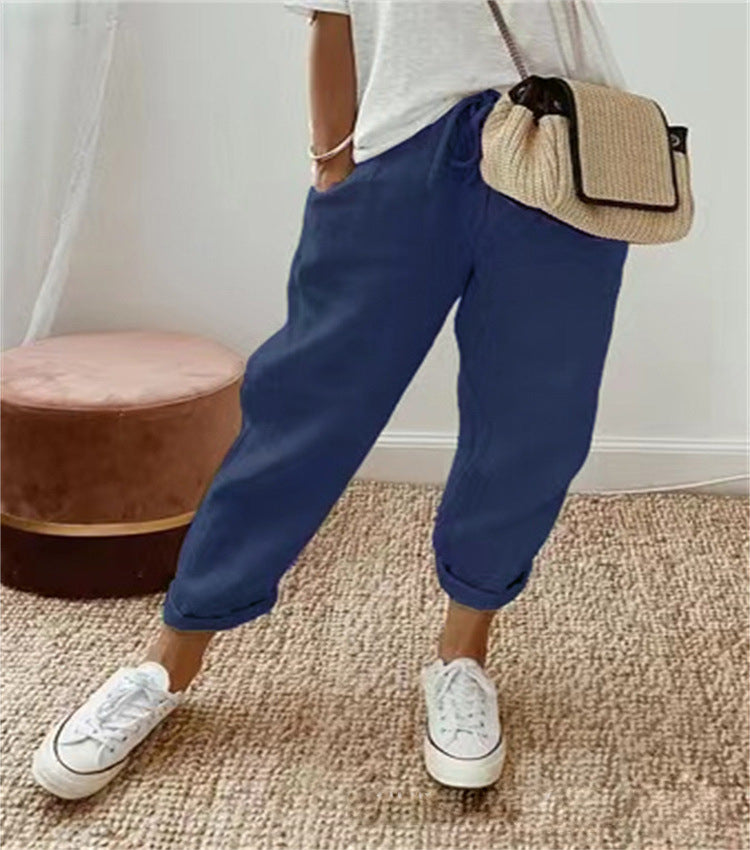 Women's Fashion Cotton Linen Solid Color Casual Pants