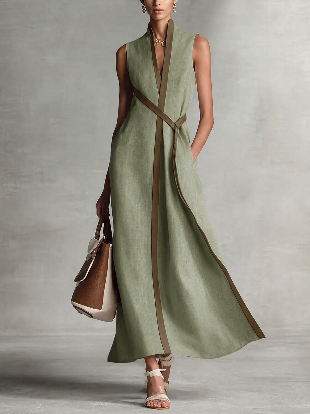 Contrast Trim Maxi Dress