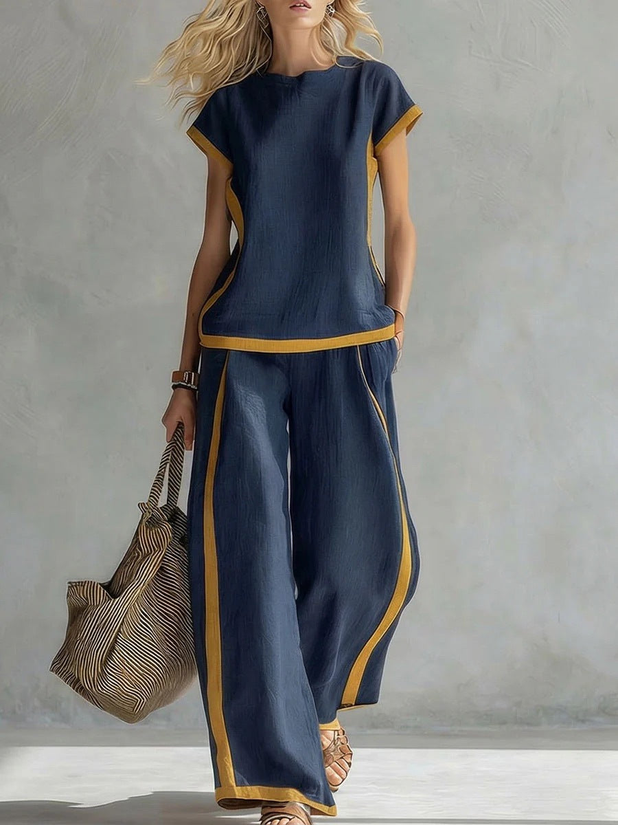 Womens Shirt Top And Trousers Two-piece Set