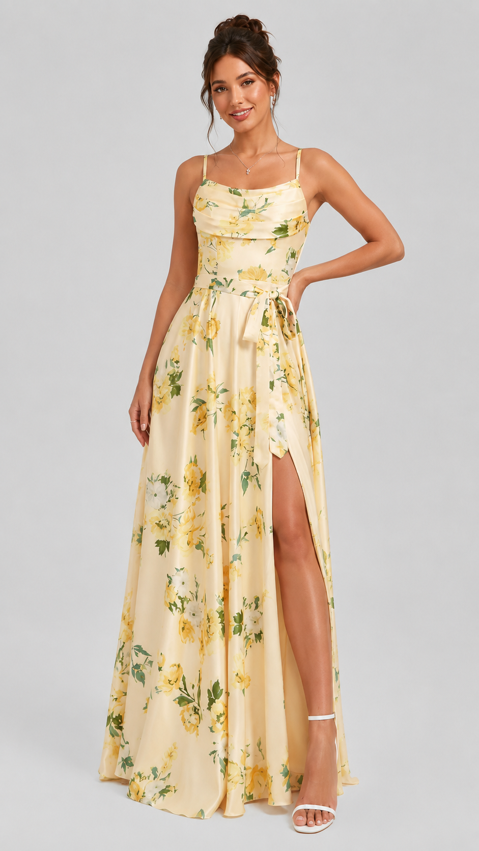 Floral Satin Maxi Dress