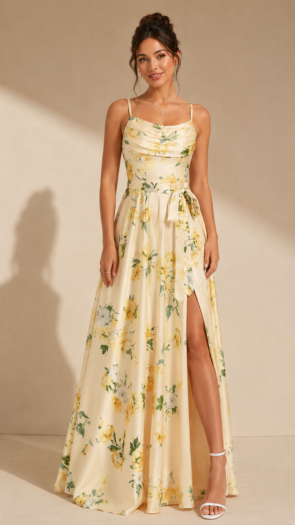 Floral Satin Maxi Dress