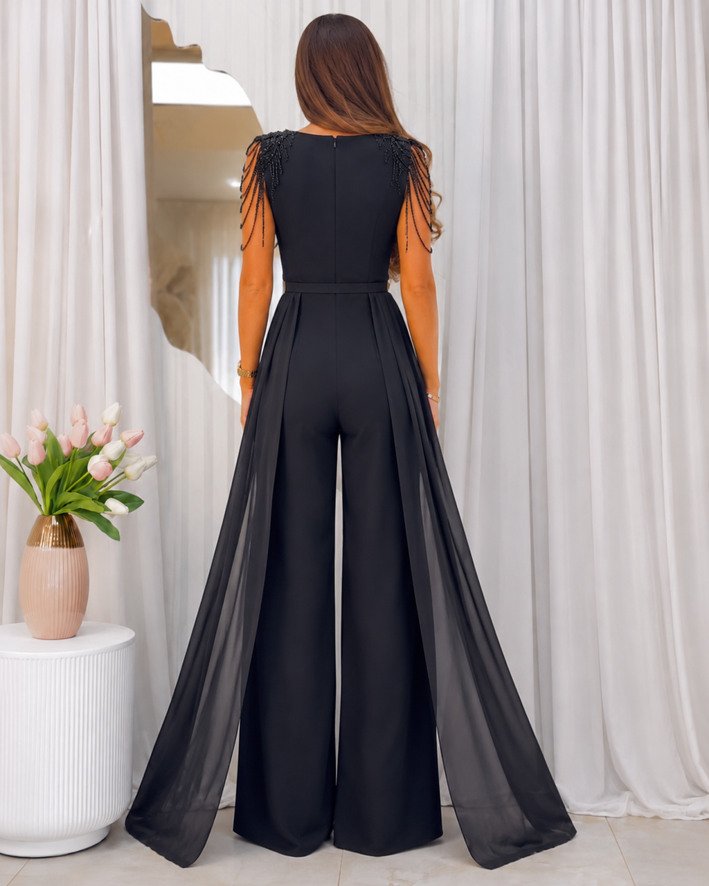 Elegant Draped Chiffon Overlay Jumpsuit