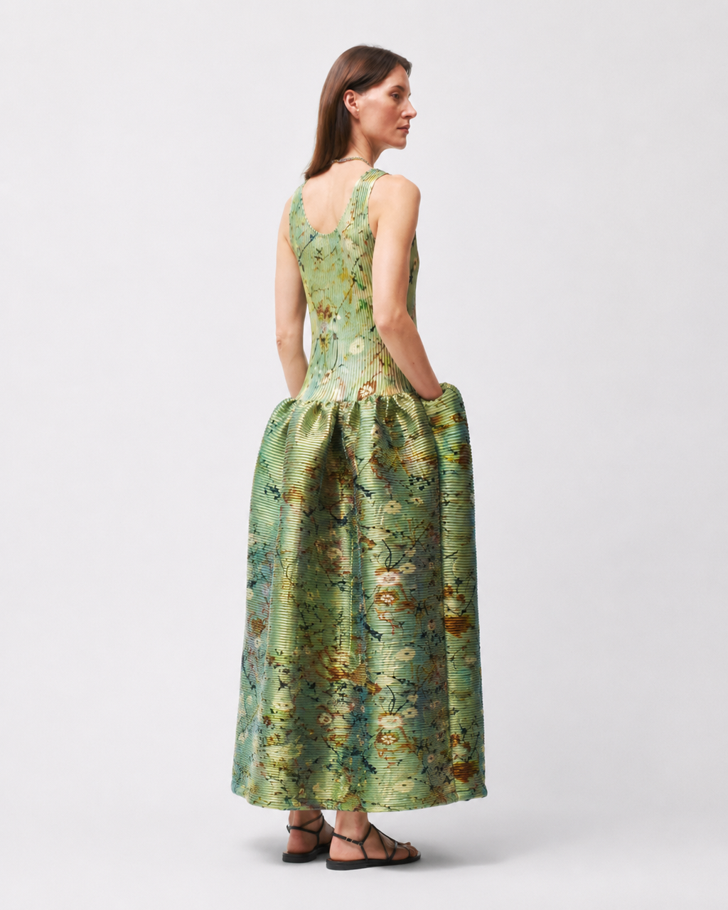 Verdant Pleated Maxi Dress