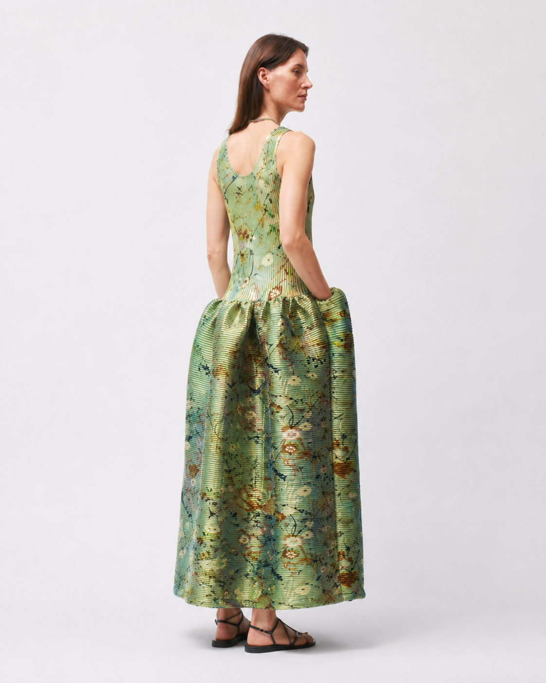 Verdant Pleated Maxi Dress