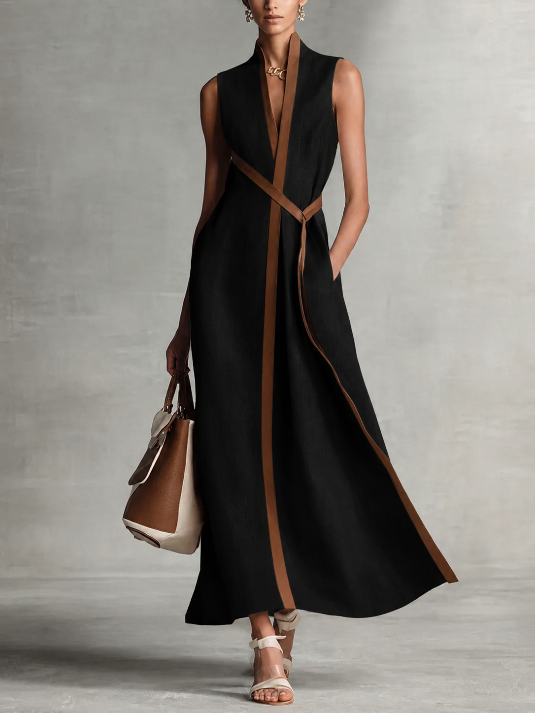Contrast Trim Maxi Dress