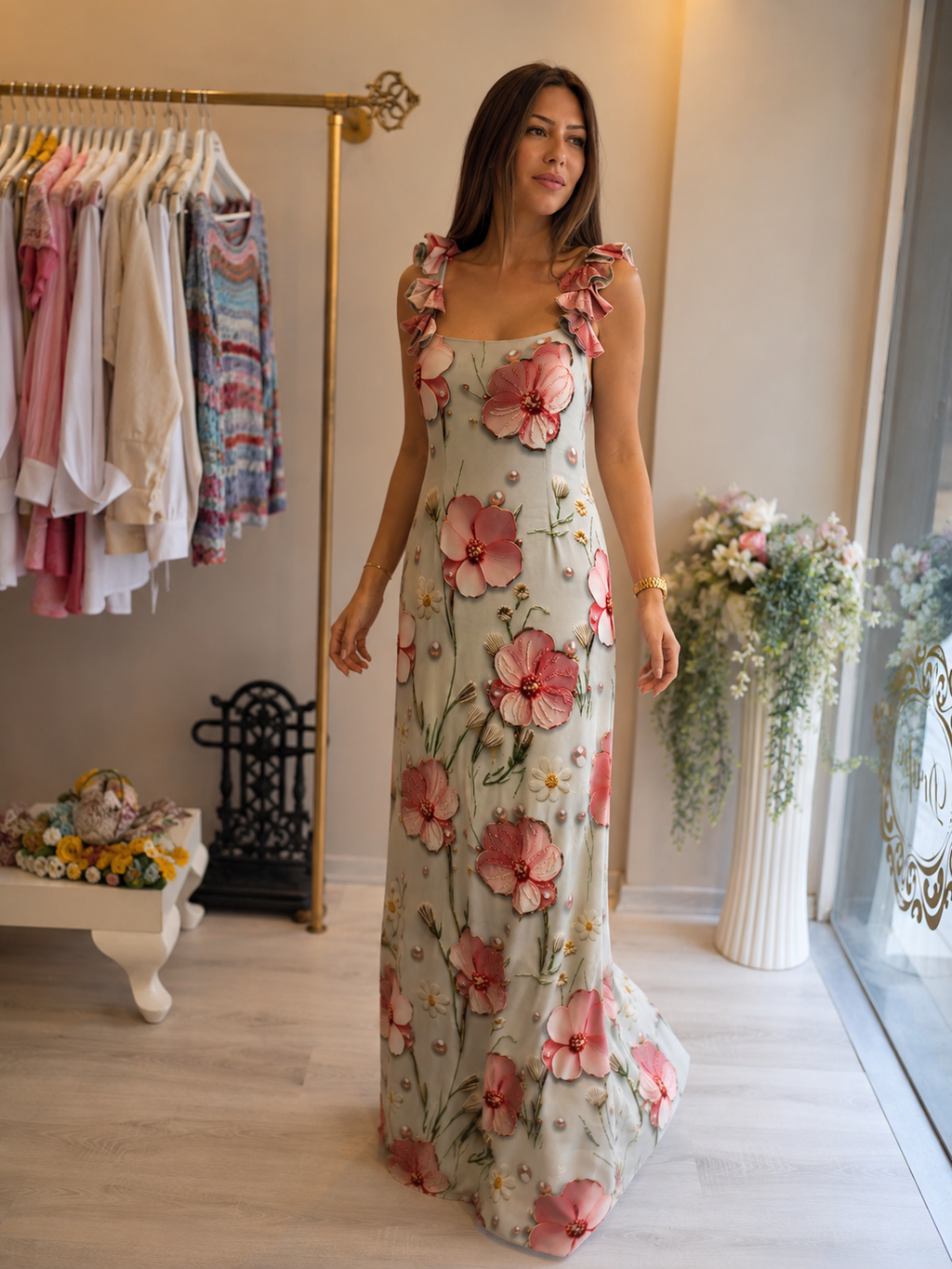 Floral Appliqué Maxi Dress