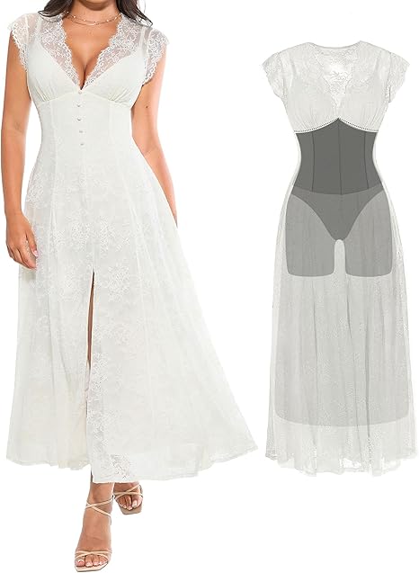 Lace Shapewear Midi Dress with Built-In Shorts