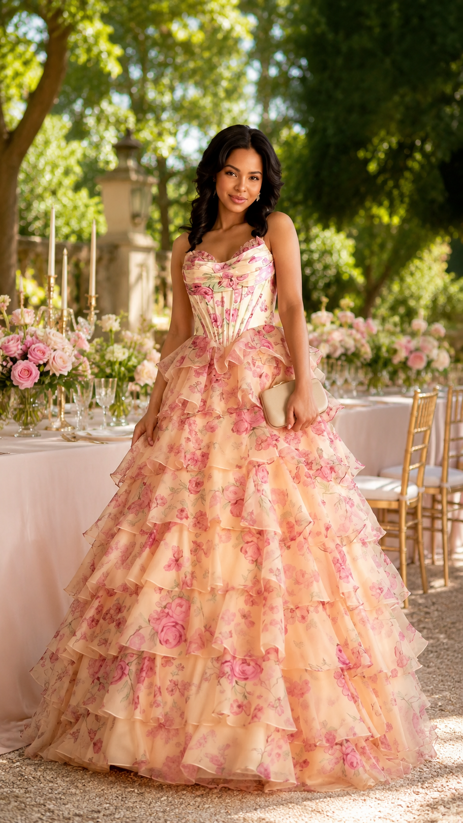 Floral Ruffle Ball Gown