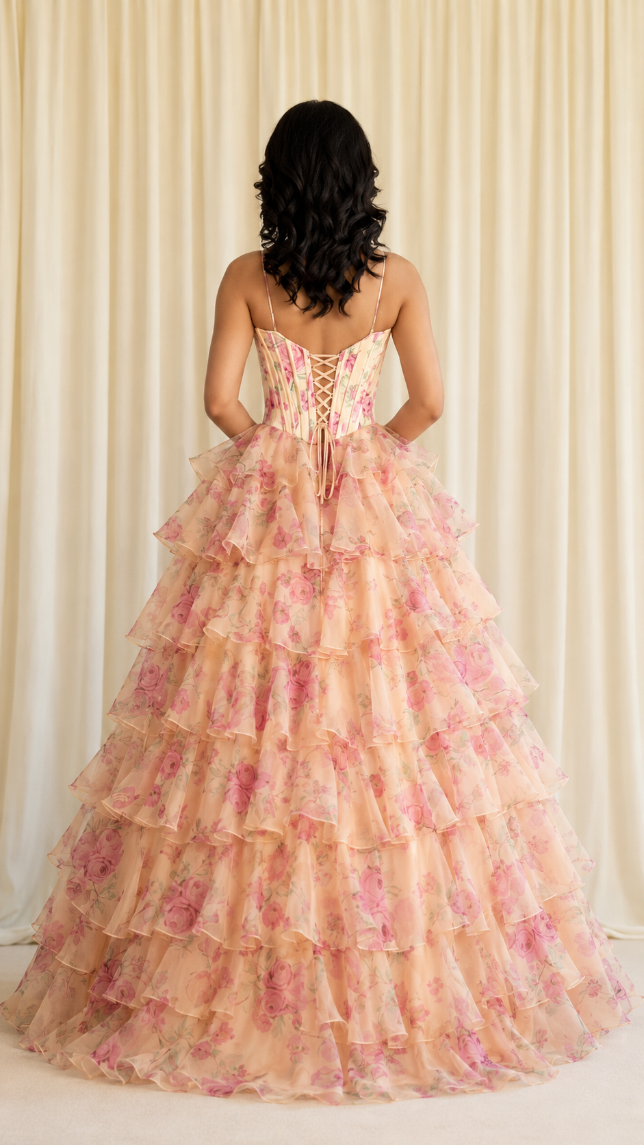 Floral Ruffle Ball Gown