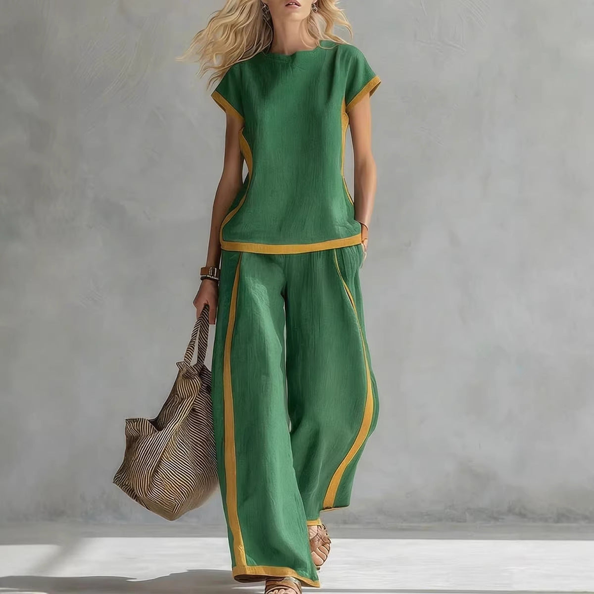 Womens Shirt Top And Trousers Two-piece Set