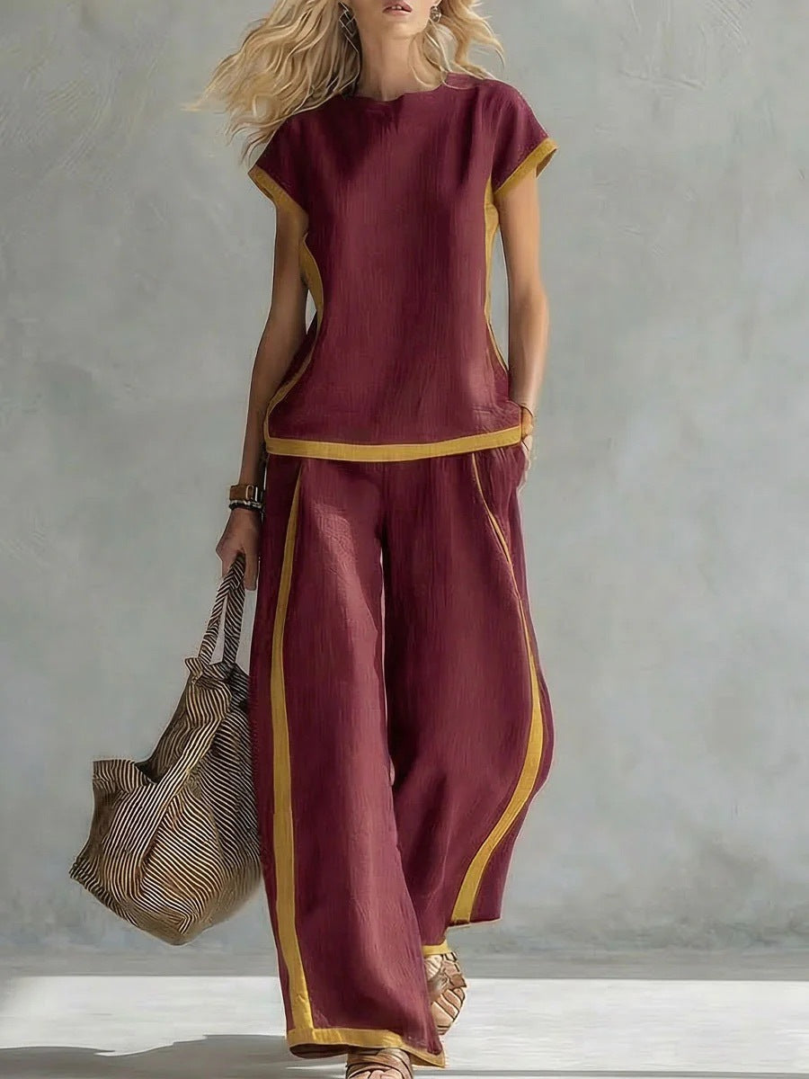 Womens Shirt Top And Trousers Two-piece Set