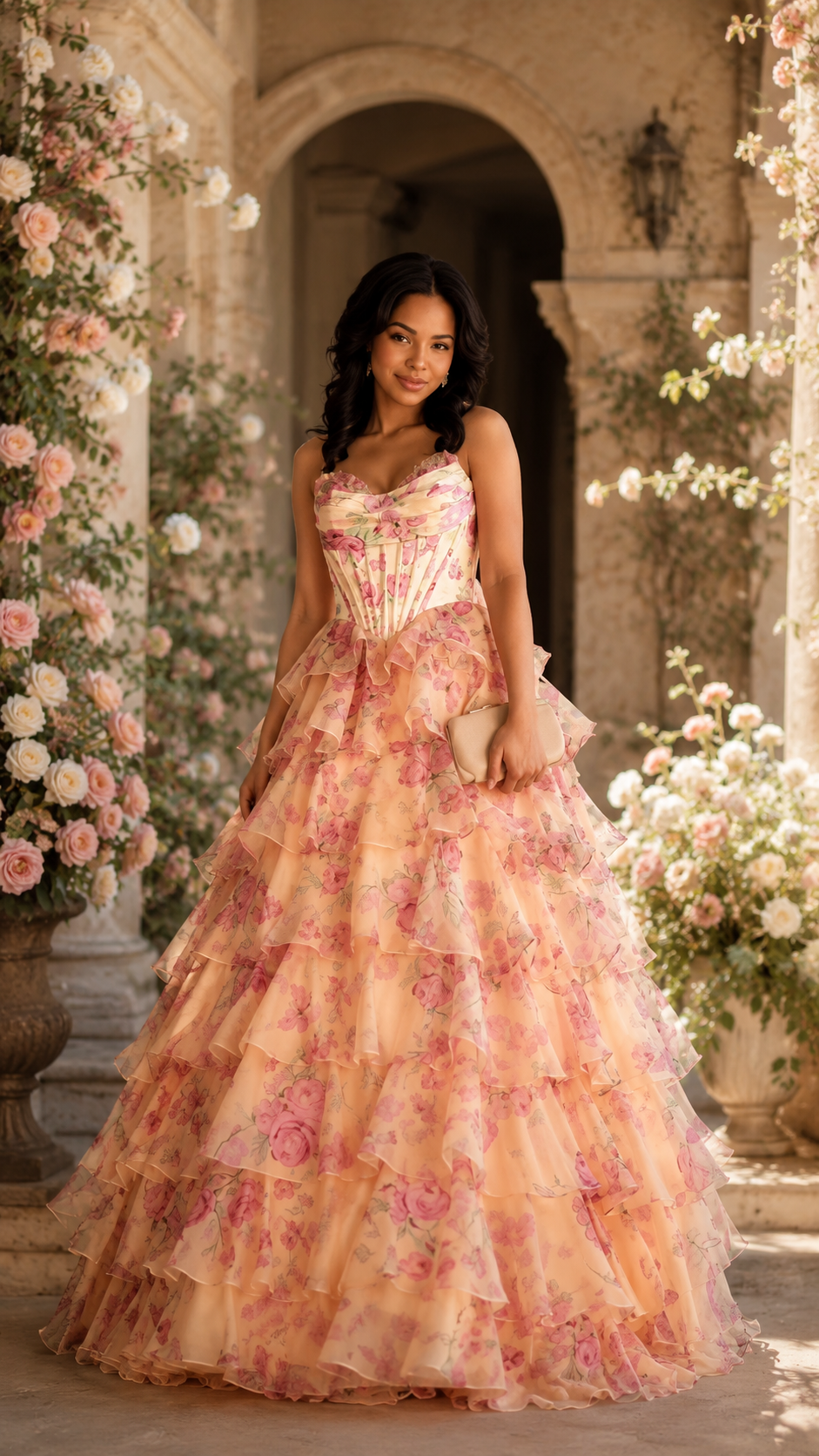 Floral Ruffle Ball Gown