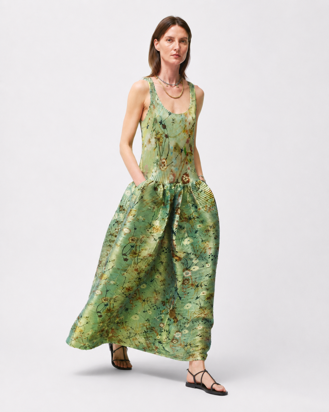 Verdant Pleated Maxi Dress
