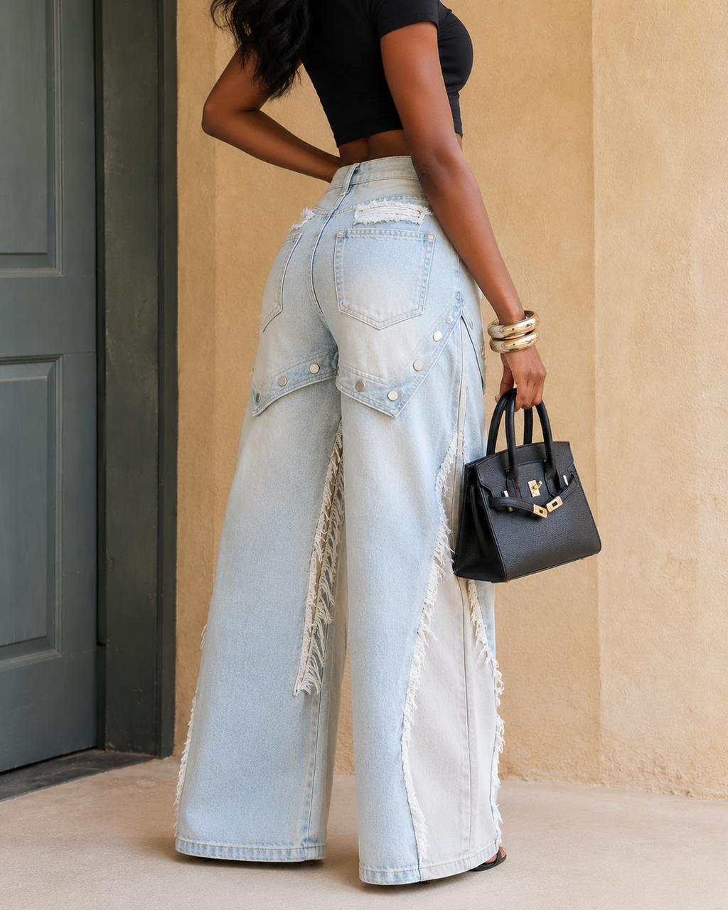 Fringe Patch Wide Jeans