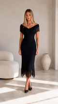Noir Fringe Midi Dress