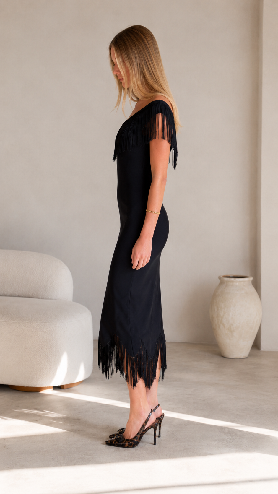 Noir Fringe Midi Dress