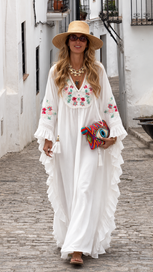 Boho Embroidered Kaftan Dress