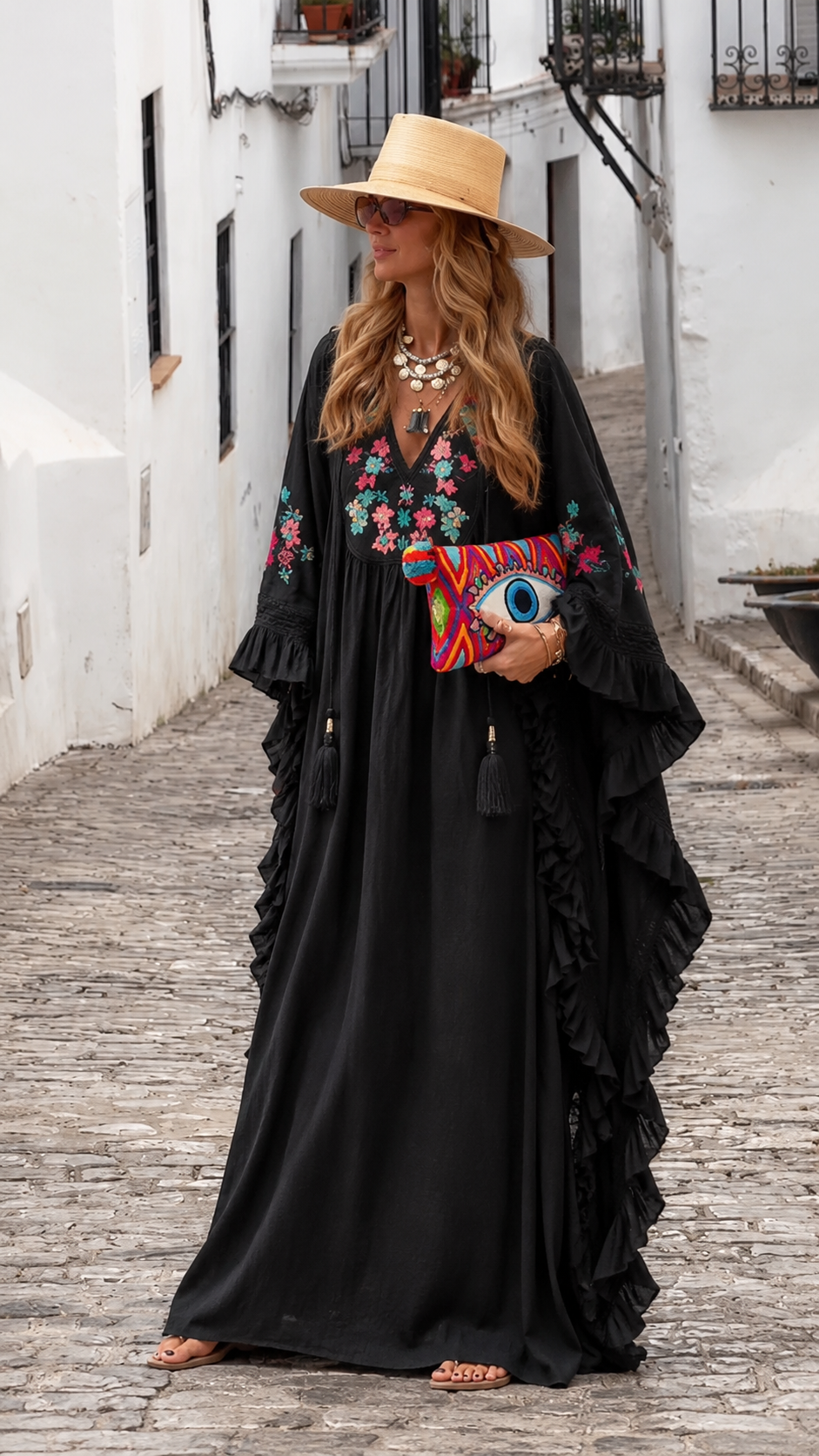 Boho Embroidered Kaftan Dress