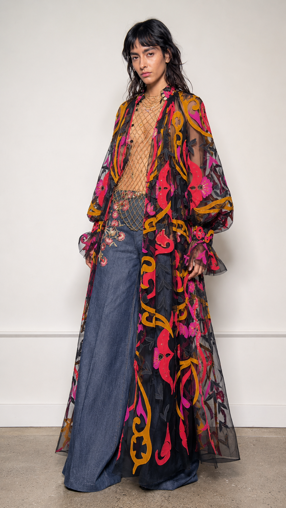 Embroidered Sheer Kimono