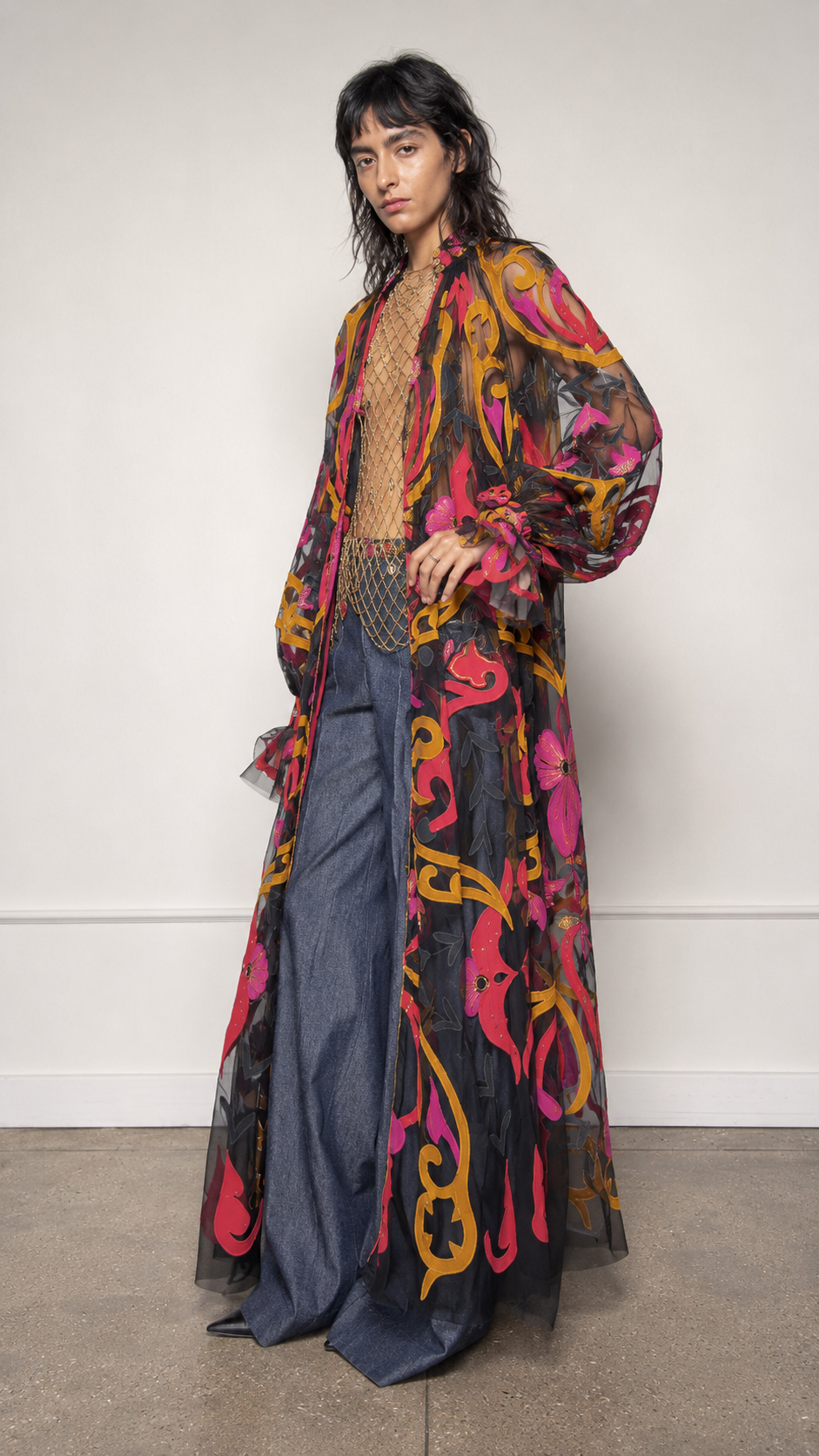 Embroidered Sheer Kimono
