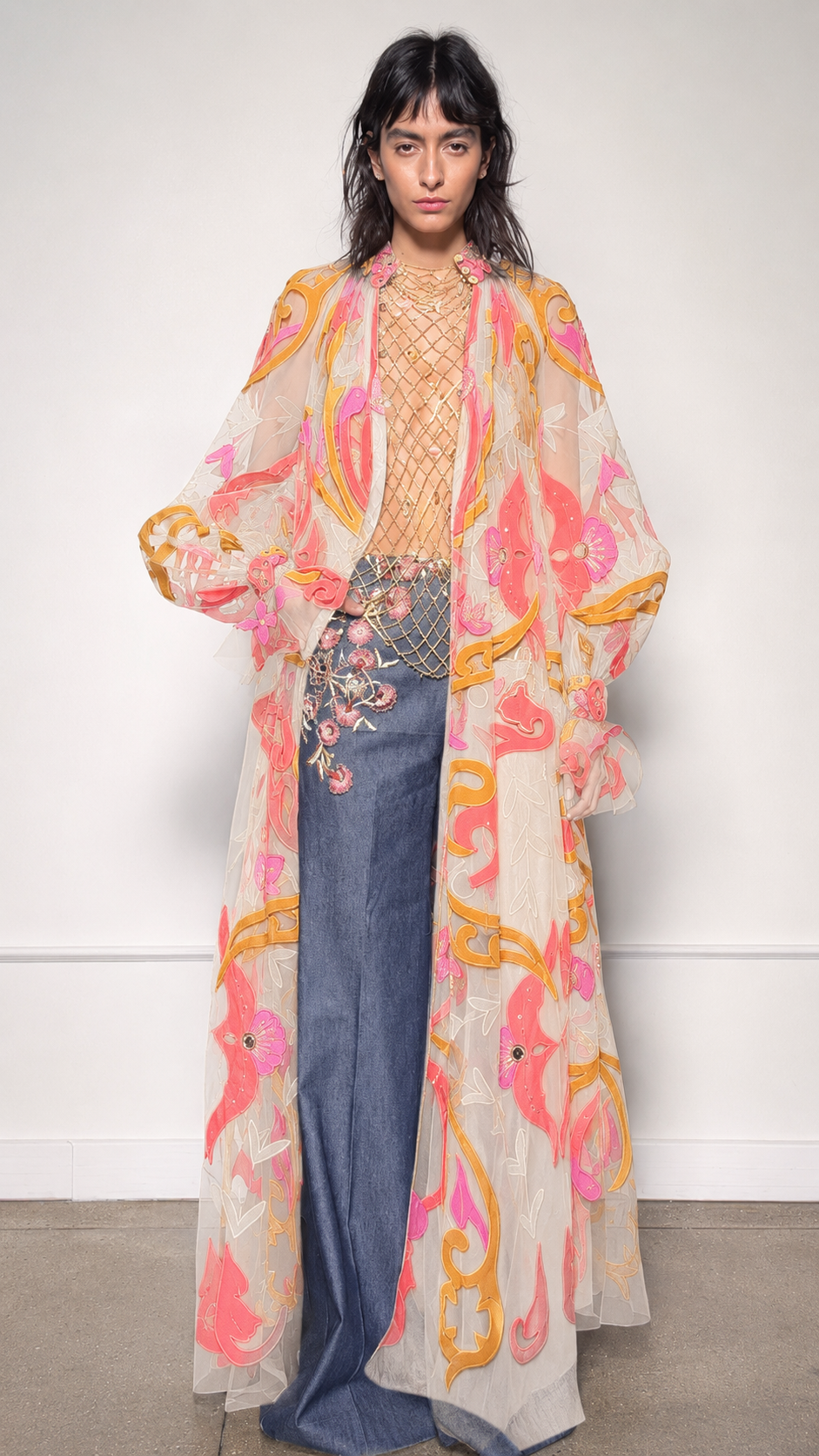 Embroidered Sheer Kimono