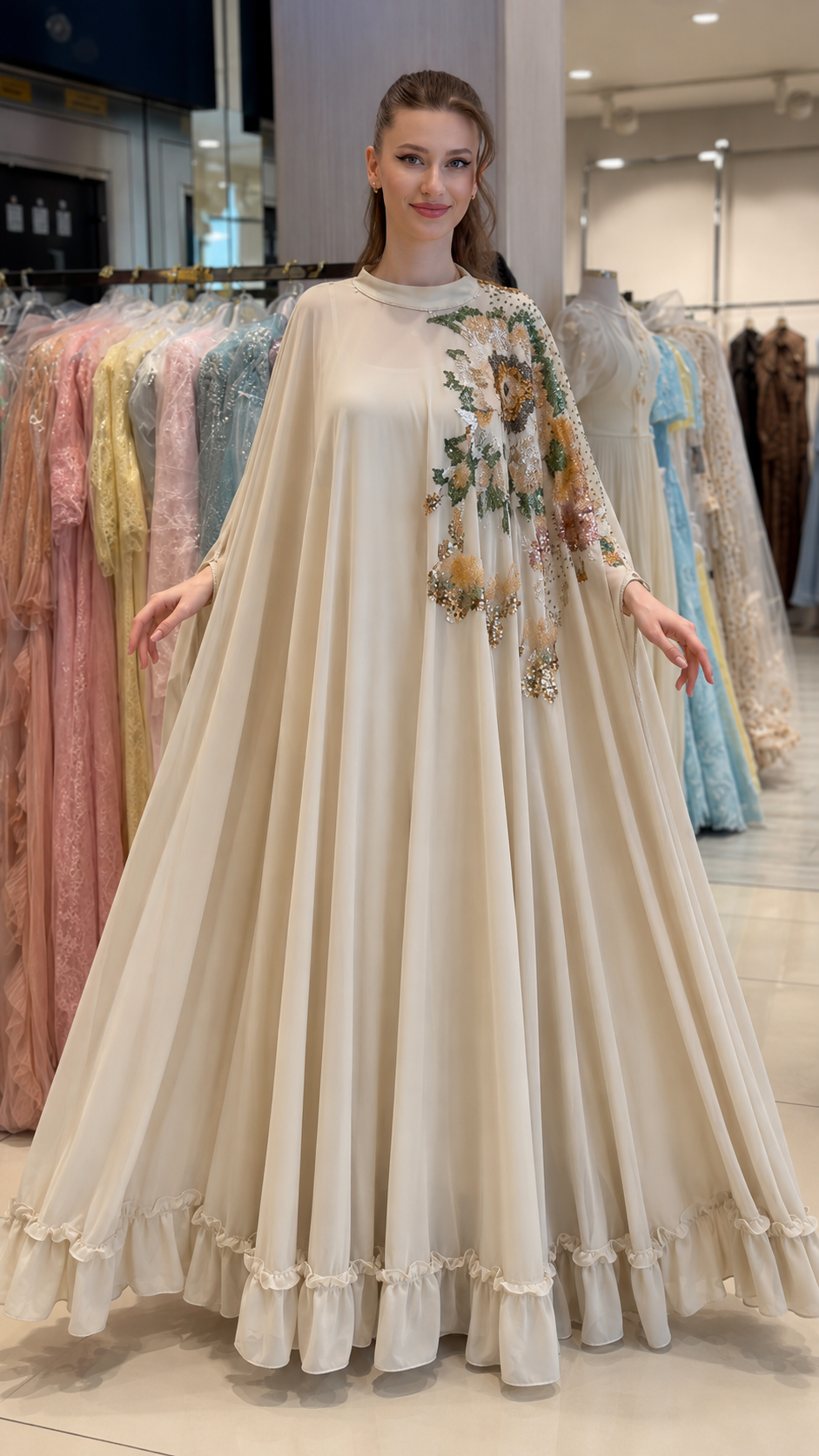 Floral Cape Maxi Dress