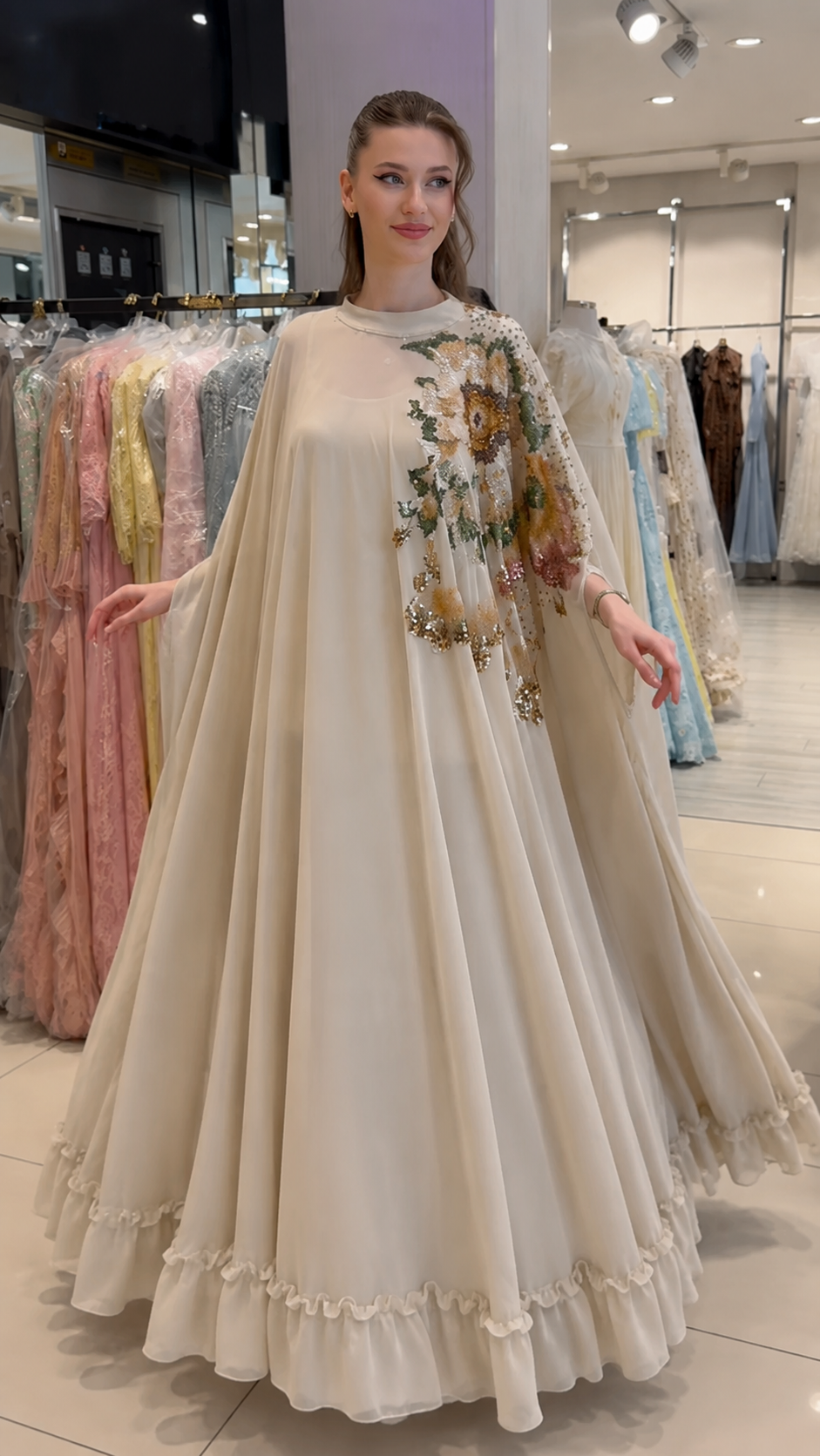 Floral Cape Maxi Dress