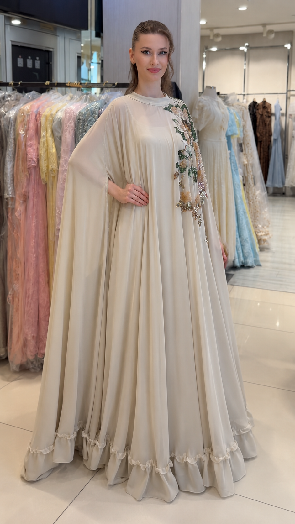 Floral Cape Maxi Dress