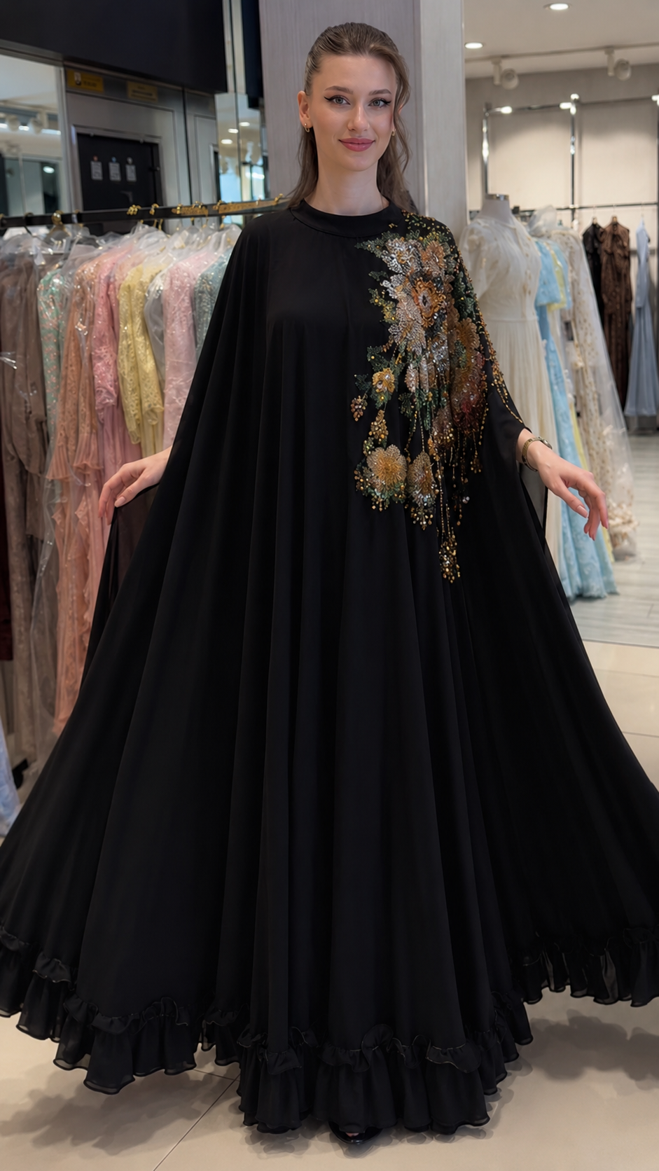 Floral Cape Maxi Dress